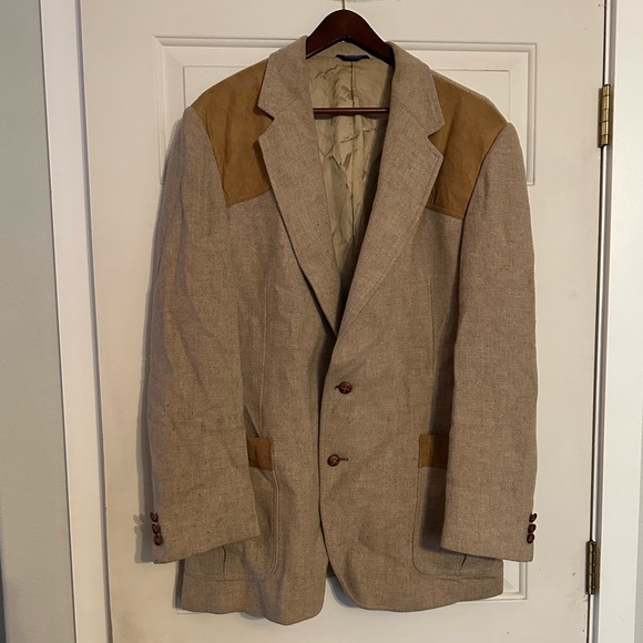 Pendleton Mens 46 LongCoat Wool Western Leather Virgin Wool Tweed Vintage west
